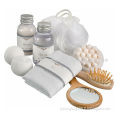 Bath Set, Includes Bath Natural Sponge, Wooden Massager, Wooden Hair Brush and Frame MirrorNew